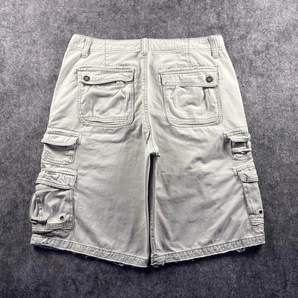 Vintage Plugg Mens 34 Beige Baggy Cargo Shorts Y2K Skater Workwear Distressed
